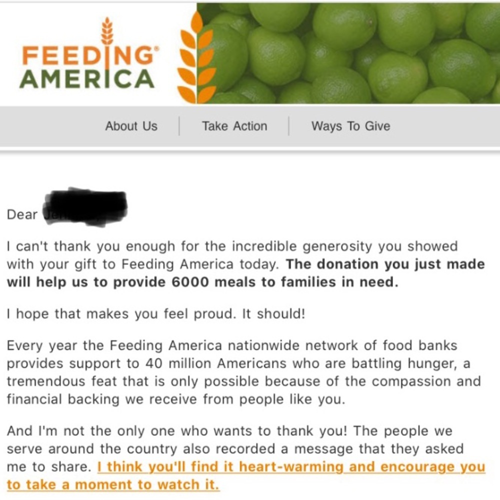 🥳 Donation to Feeding America 👏